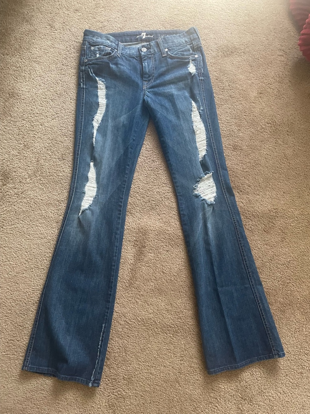 7 for all man kind Women’s Distressed Flare Jeans - Blue